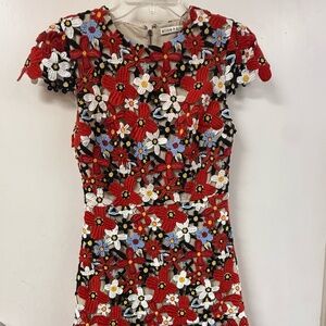 Alice and Olivia Imani Cap-sleeve floral embroidered dress